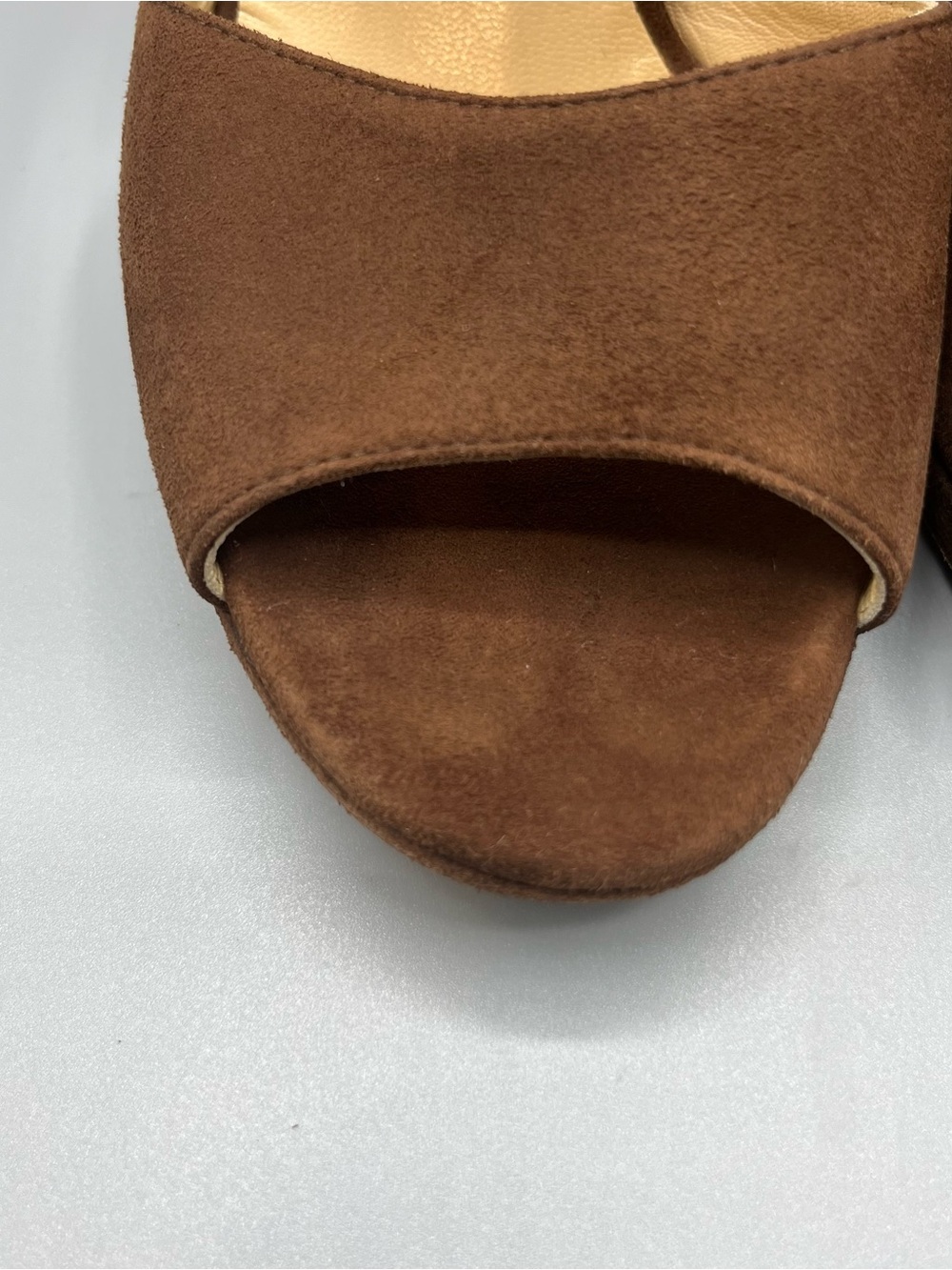 Jimmy Choo London Brown Suede Peep Toe Platform Heels Women EU 39.5 Italy 9.5 US - Picture 9 of 16